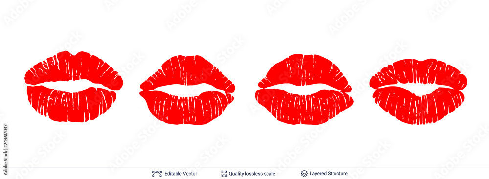 Set of red lips prints isolated on white. Set of red lips prints isolated on white.