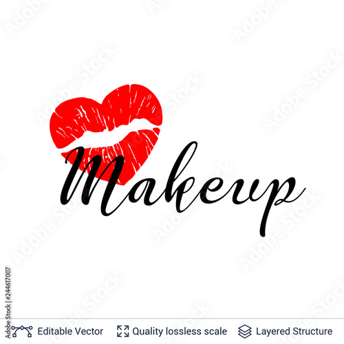 Heart shaped red lips print isolated on white.