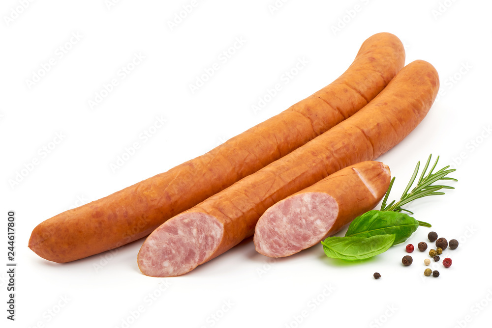 Oktoberfest Smoked Sausage, close-up, isolated on a white background Oktoberfest Smoked Sausage, close-up, isolated on a white background