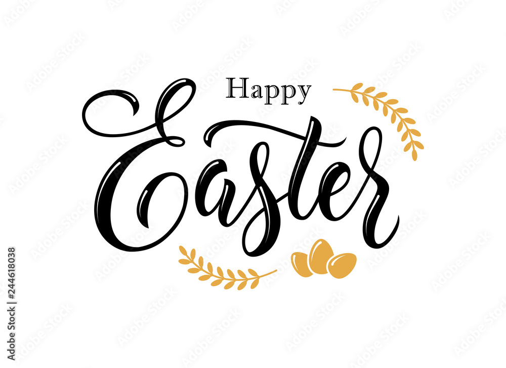 Fototapeta premium Happy Easter hand drawn lettering.