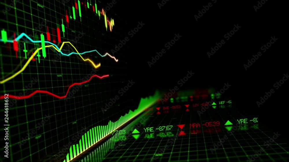 Stock market indices are moving in the virtual space. Economic growth, recession. looped Stock market indices are moving in the virtual space. Economic growth, recession. looped