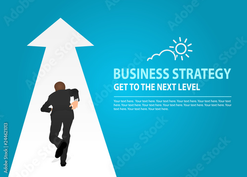 Vector Illustration of a person that is running on a arrow in modern style. Concept of Business Strategy, Wealth-Building Business, Growth, balance, success, training, logo, business opportunities.