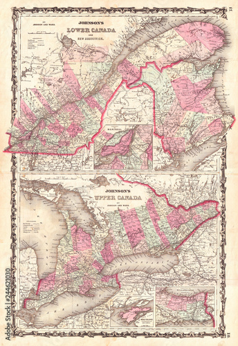 1862  Johnson Map of Ontario and Quebec  Canada