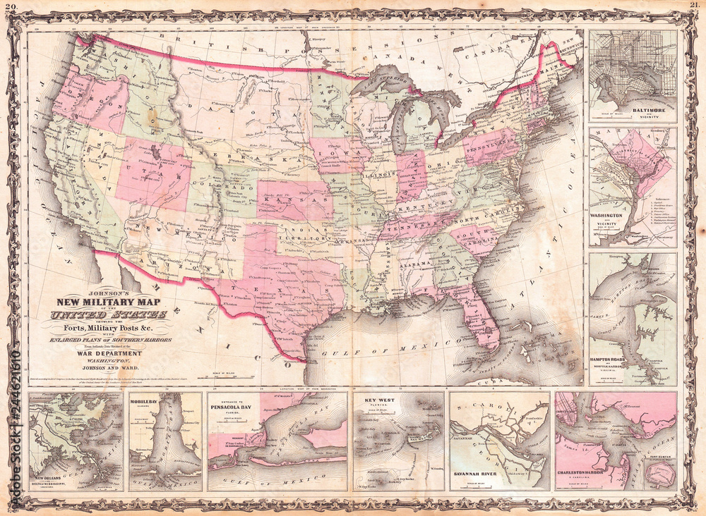 1862, Johnson Military Map of the United States, Civil War