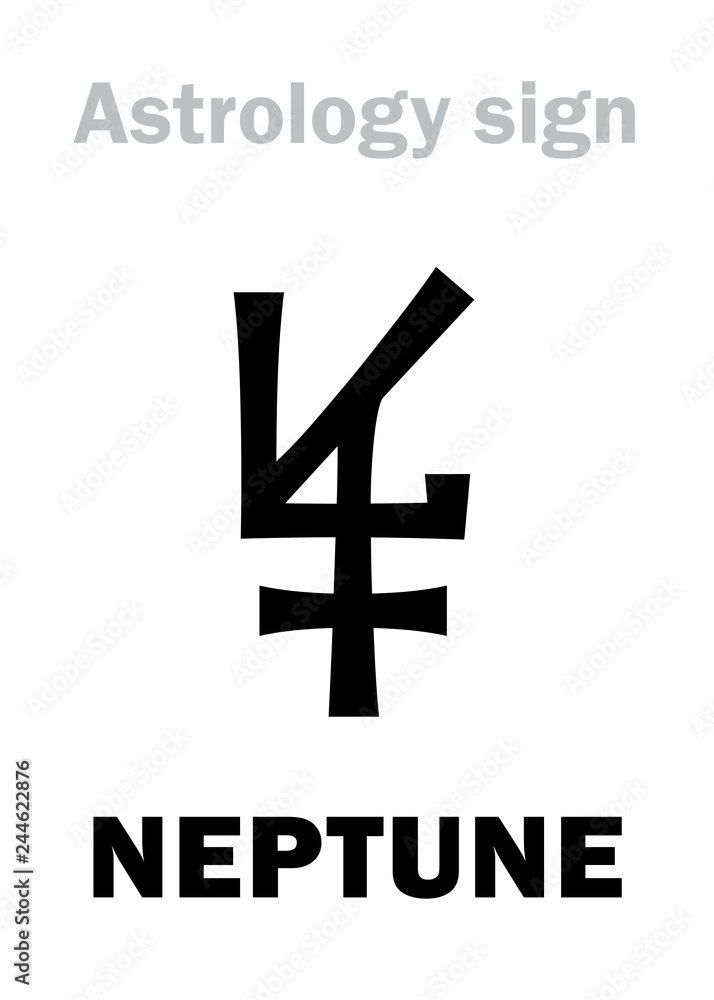 Obraz premium Astrology Alphabet: NEPTUNE, higher global planet. Hieroglyphics character sign (LV-monogram symbol in honor of his discoverer LeVerrier, used in old French astronomical literature).