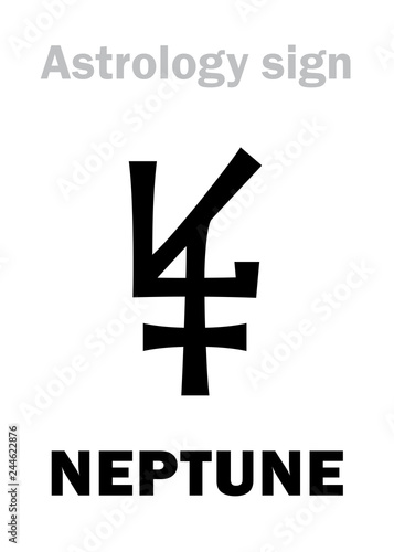 Astrology Alphabet: NEPTUNE, higher global planet. Hieroglyphics character sign (LV-monogram symbol in honor of his discoverer LeVerrier, used in old French astronomical literature).
