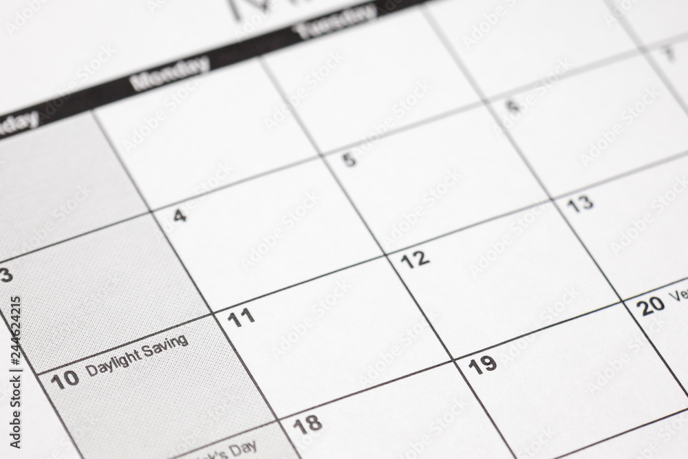 daylight savings 2019 on calendar. Spring Forward Time - Savings Daylight Concept. daylight savings 2019 on calendar. Spring Forward Time - Savings Daylight Concept.