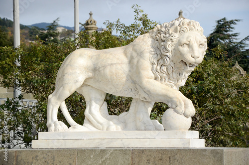 One of the lions outside of the Vorontsovsky Palace in the town of Alupka, Crimea. A summer residence of the governor-general of the Novorossiysky Krai, Prince Mikhail Semyonovich Vorontsov.