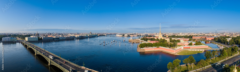 Saint Petersburg. Russia. Panorama of St. Petersburg. Peter-Pavel's Fortress. Rabbit Island. City Center. Trinity Bridge. Neva River. Bridges of St. Petersburg. Channels of the city. Travel to Russia.