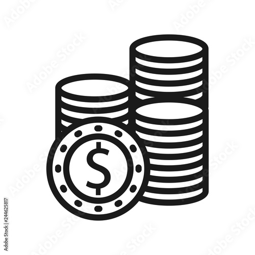 Money. Line Icon Vector. Payment system. Coins and Dollar cent Sign isolated on white background. Flat design style. Business concept.