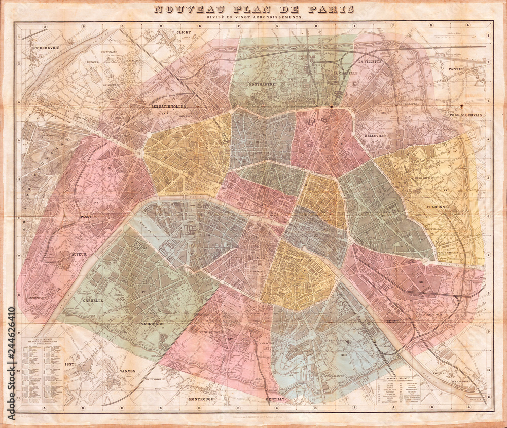 1870, Hachette Pocket Map of Paris, France