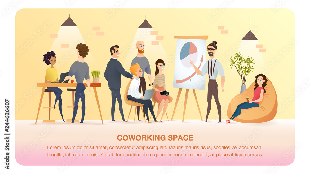 Character Work and Study in Coworking Area Banner Character Work and Study in Coworking Area Banner