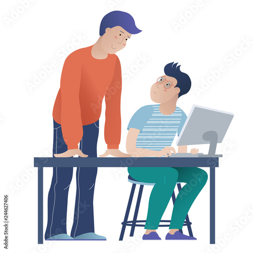 Student and teacher at computer science lesson