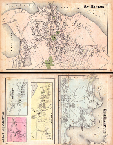 Fotografi 1873, Beers Map of East Hampton and Sag Harbor, Long Island, New York
