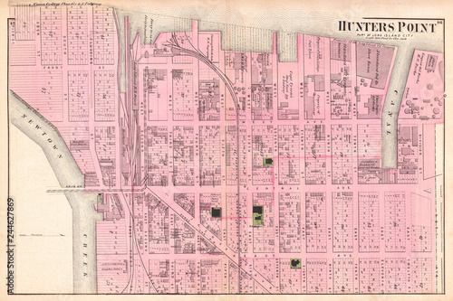 1873, Beers Map of Hunters Point, Long Island City, Queens, New York photo