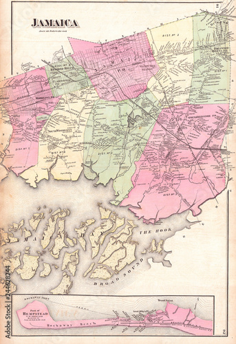 1873  Beers Map of Jamaica  Queens  New York City