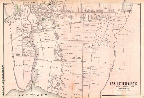 1873, Beers Map of Patchogue, Long Island, New York