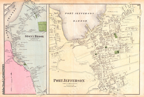1873, Beers Map of Stony Brook and Port Jefferson, Long Island, New York