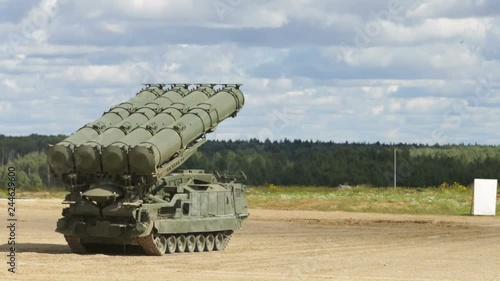 Self-propelled missile launcher is preparing to launch missiles