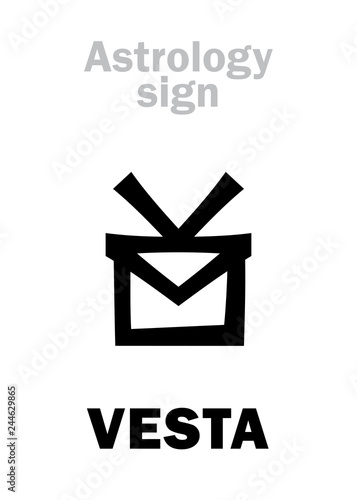 Astrology Alphabet: VESTA, classic asteroid. Hieroglyphics character sign (single symbol).