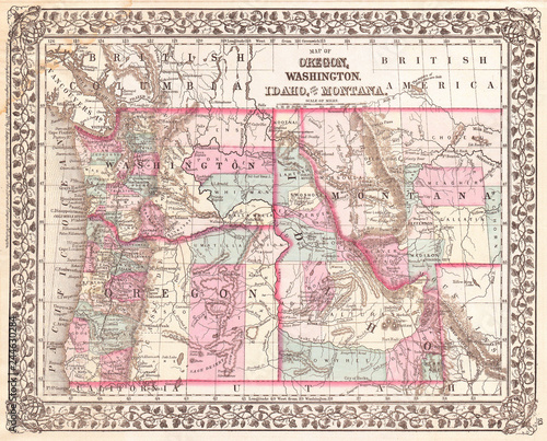 1877, Mitchell Map of Oregon, Washington, Idaho and Montana
