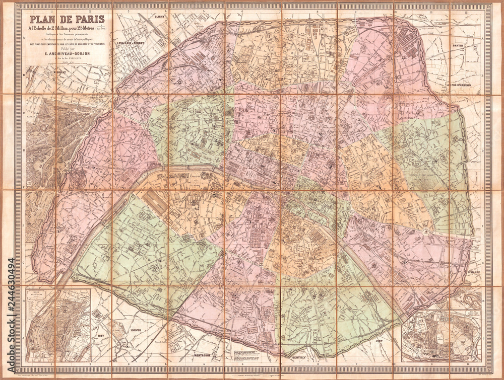 1878, Andriveau-Goujon Pocket Map of Paris, France