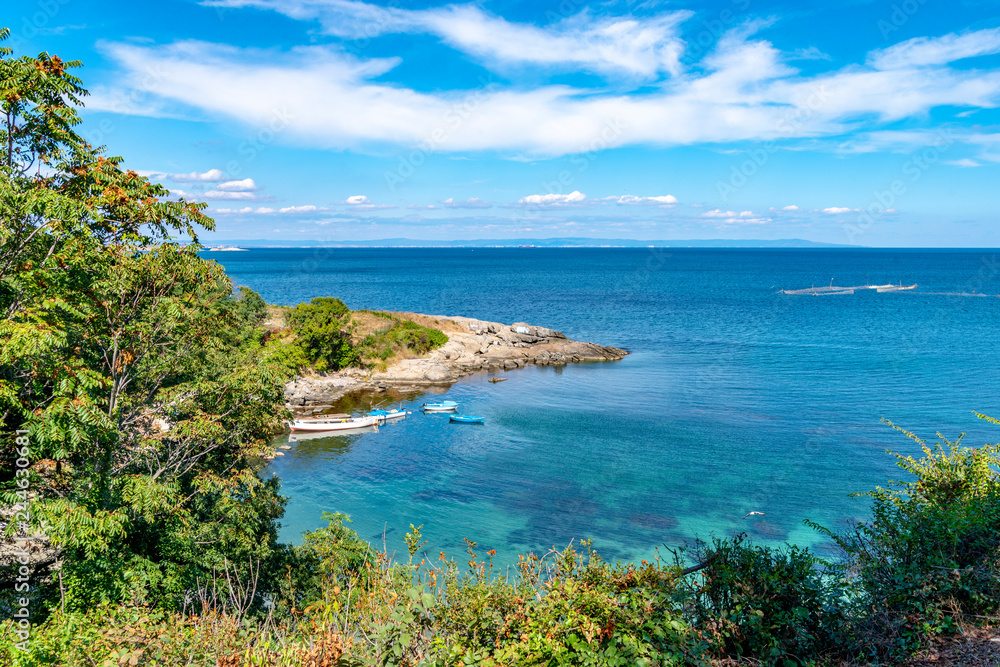 The view on the coastline in Sozopol town by the Black Sea in Bulgaria The view on the coastline in Sozopol town by the Black Sea in Bulgaria