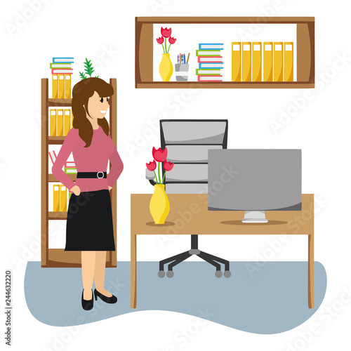 Businesswoman in office cartoon