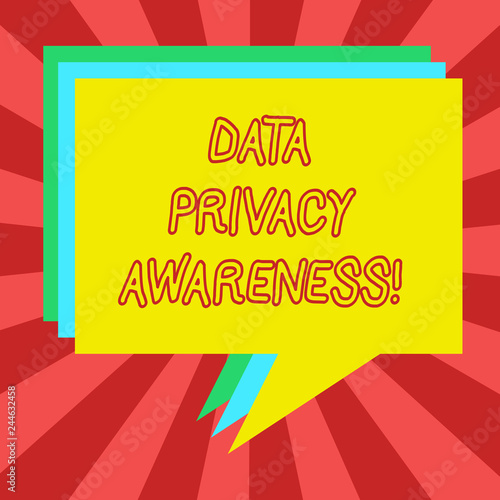 Conceptual hand writing showing Data Privacy Awareness. Business photo showcasing Respecting privacy and protect what we share online Stack of Speech Bubble Different Color Piled Text Balloon