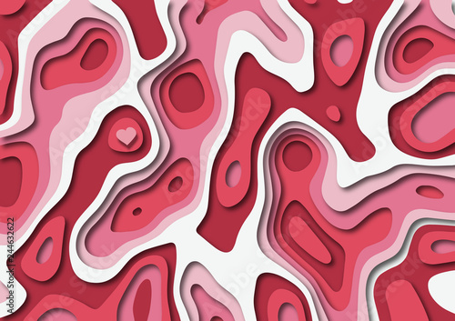 Valentine paper cut background in shades of pink and red