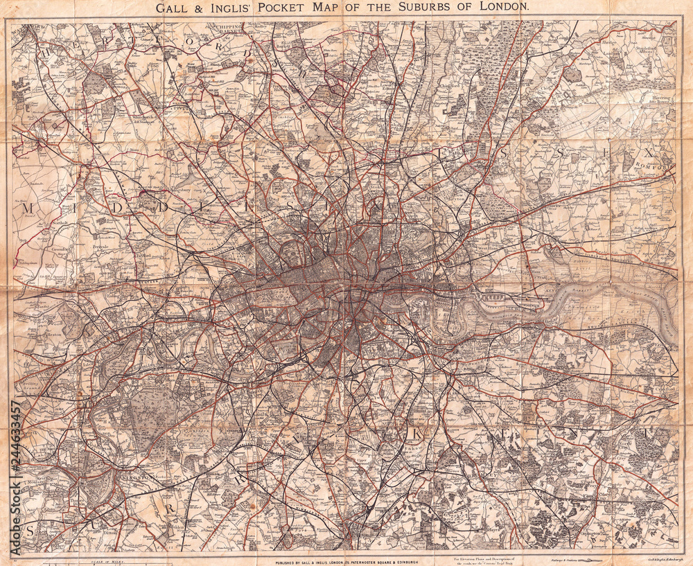 1900, Gall and Inglis, Map of London and Environs