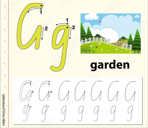 Letter G tracing alphabet worksheets