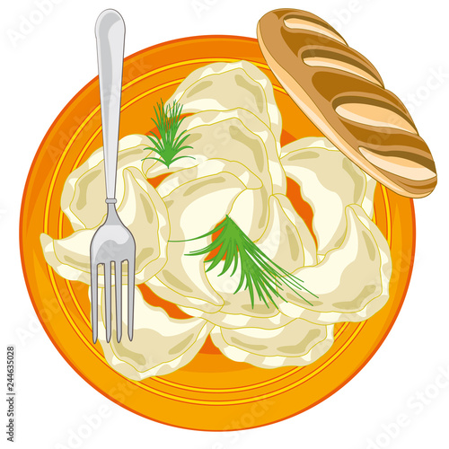 Dish with dumpling and verdure of the parsley type overhand