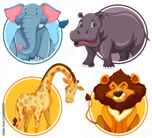 Set of African wildlife in circle banner