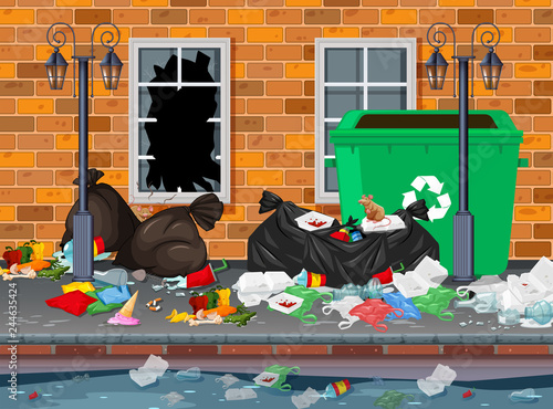 Litter in the city background