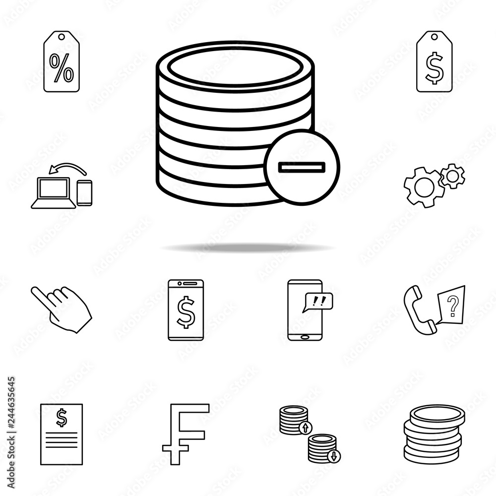 sign remove coins icon. Mobile banking icons universal set for web and mobile sign remove coins icon. Mobile banking icons universal set for web and mobile