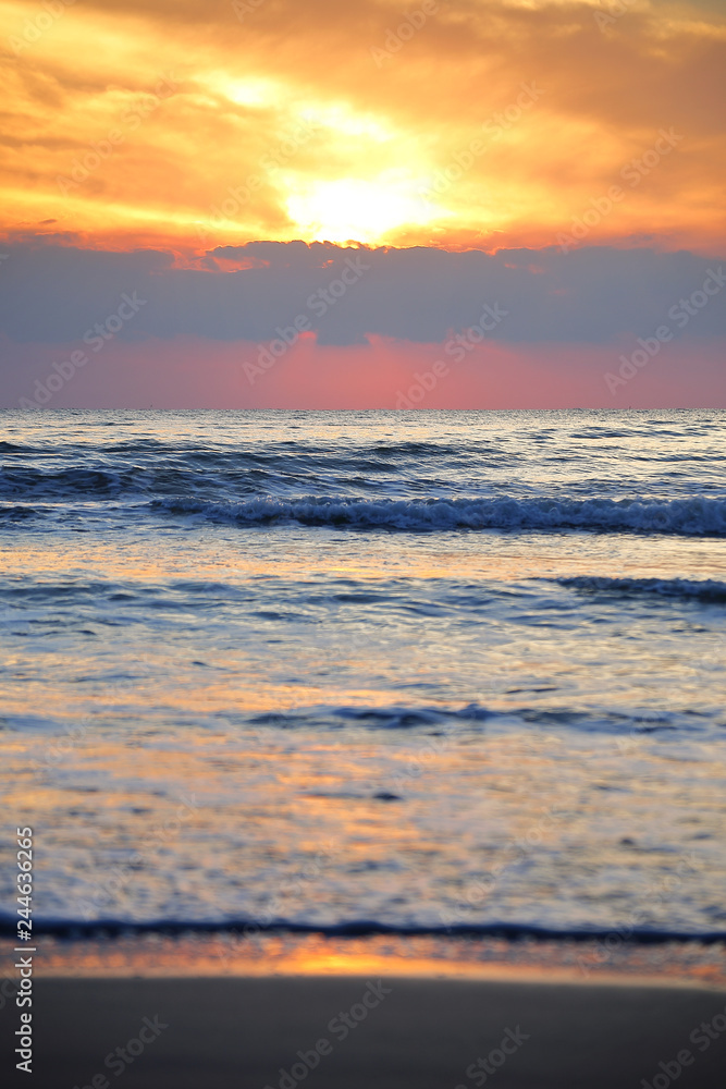 Abstract background of the beach during sunrise at Prachuap Khiri Khan province in Thailand.
