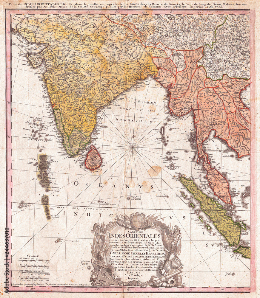 Fototapeta premium 1748, Homann Heirs Map of India and Southeast Asia