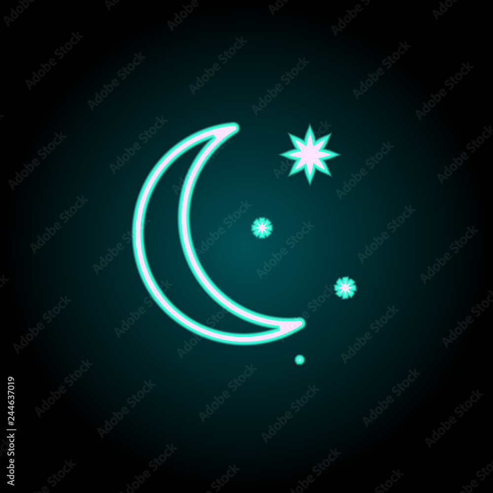 Obraz premium crescent moon and stars icon. Elements of Science in neon style icons. Simple icon for websites, web design, mobile app, info graphics