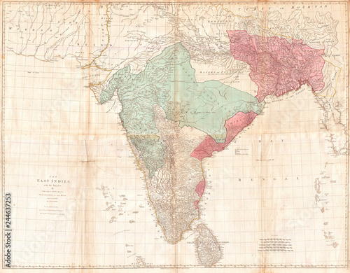 1768  Jeffreys Wall Map of India and Ceylon