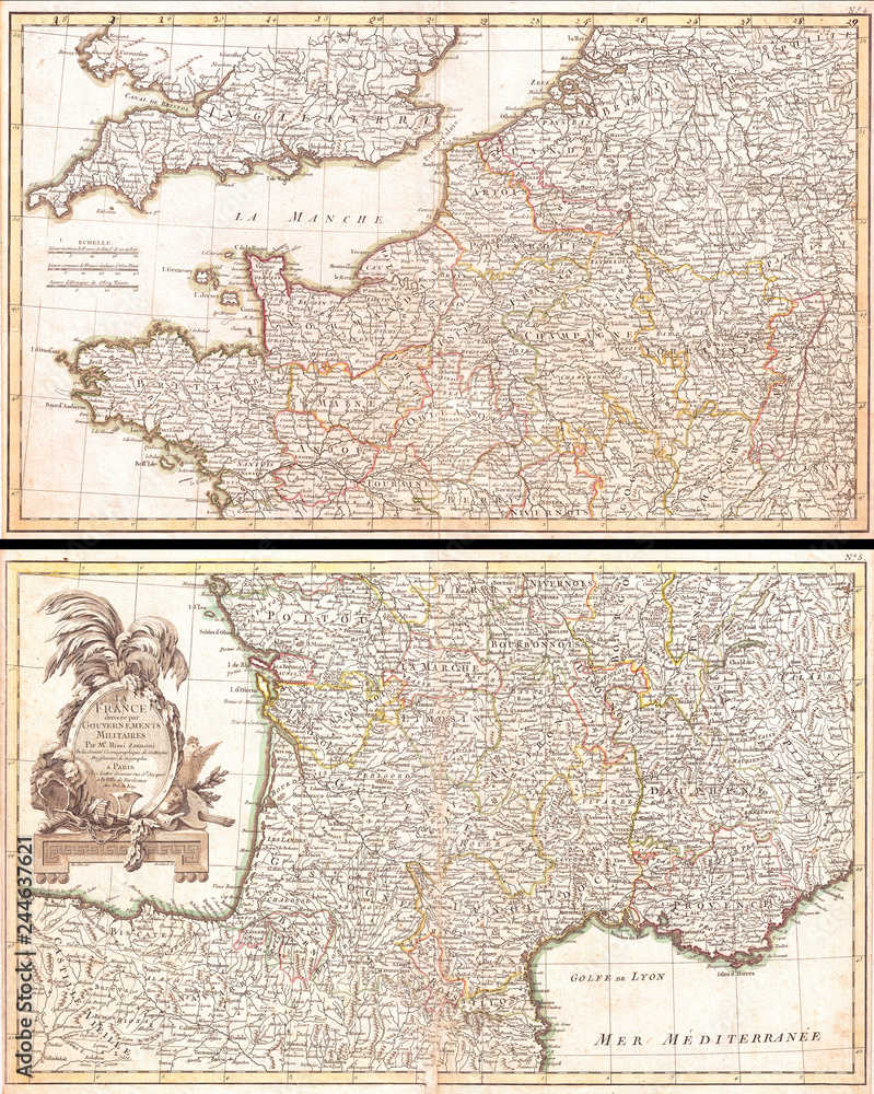 1775, Zannoni Two Panel Map of France