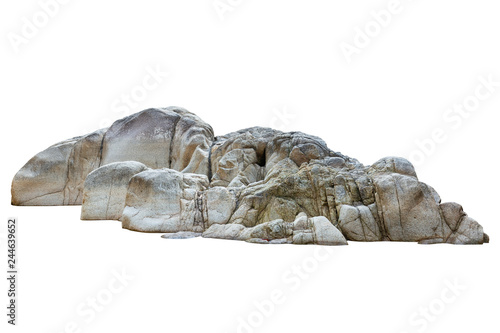 Cliff stone located part of the mountain rock isolated on white background. photo
