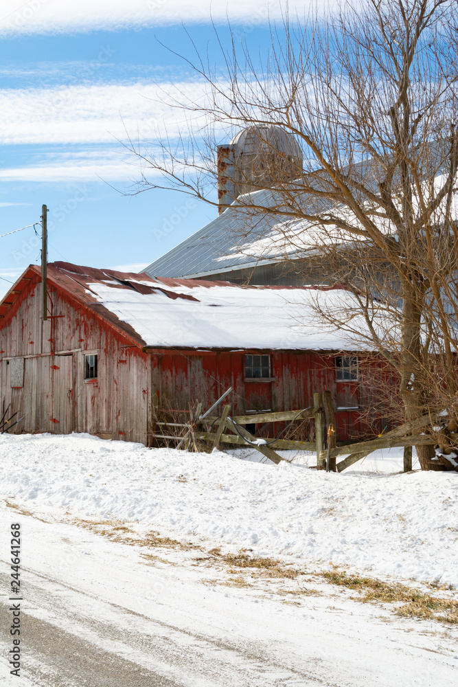Rural farm in the Midwest after a Winter snow.