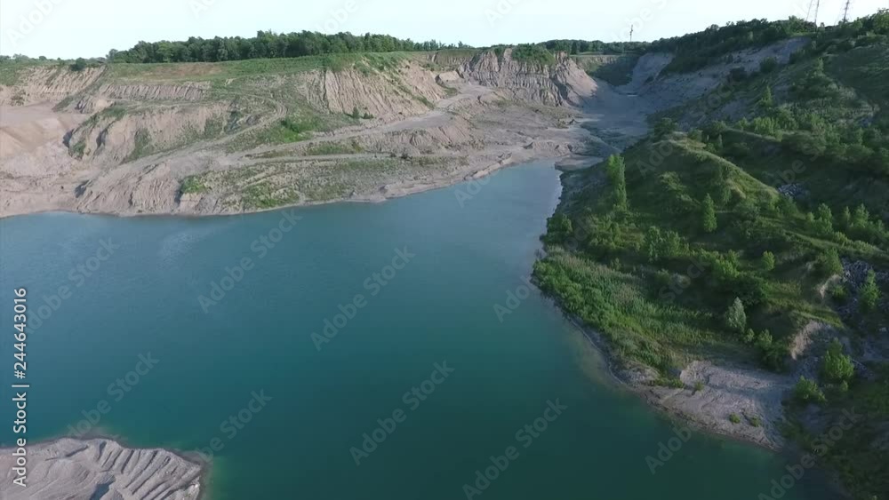 Flying Over Water In Gravel Pit Aerial Flying Over Water In Gravel Pit Aerial