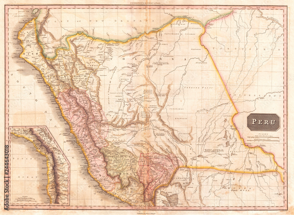 1818, Pinkerton Map of Peru, John Pinkerton, 1758 – 1826, Scottish antiquarian, cartographer, UK