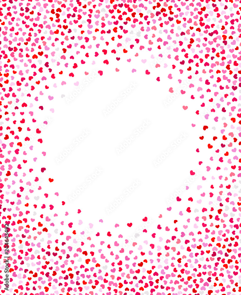 Red heart confetti frame for romantic designs.