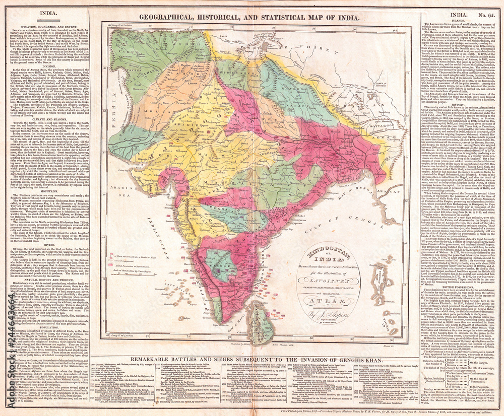 Naklejka premium 1821, Carey Map of India