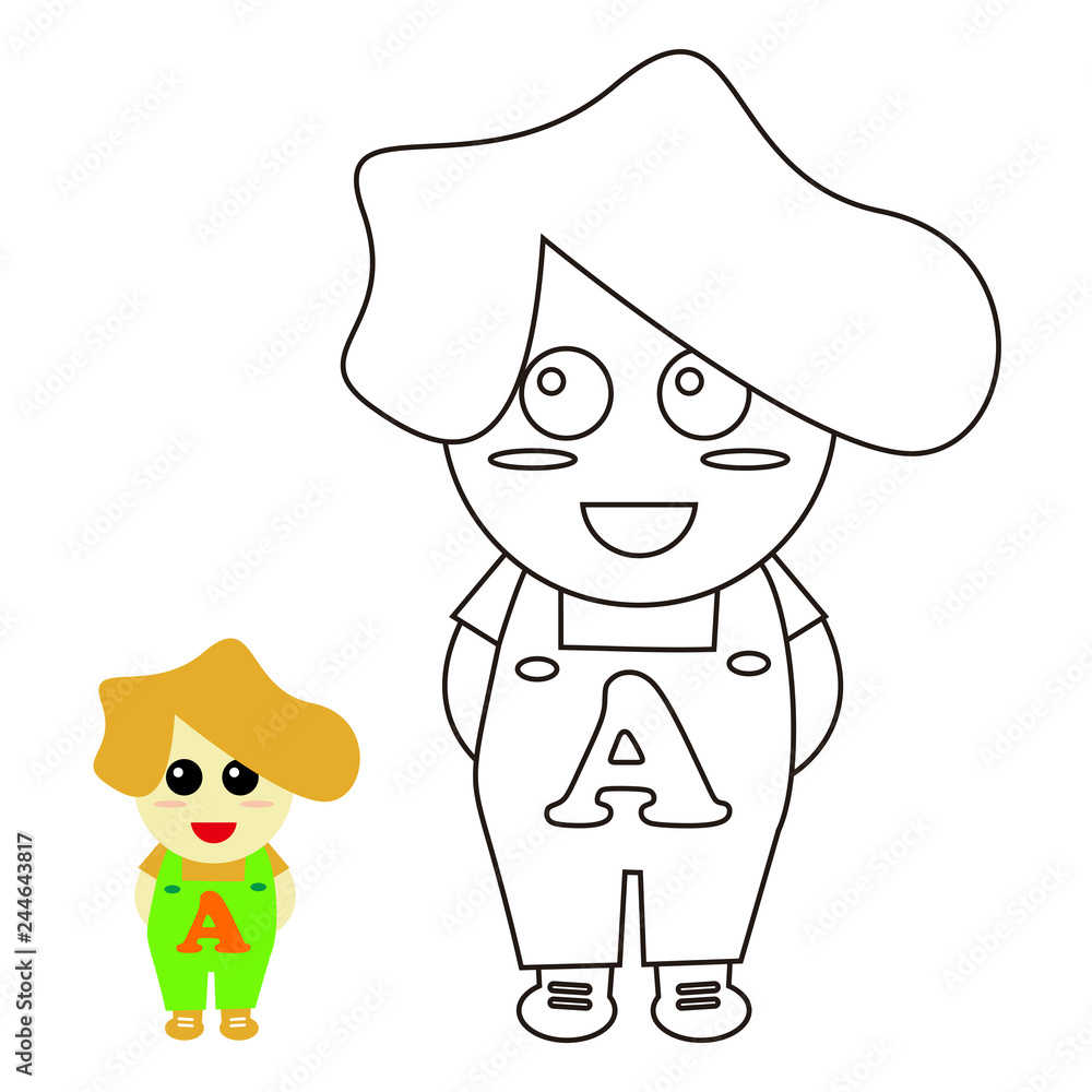 Fototapeta premium coloring kids character funny cute vector illustration cartoon