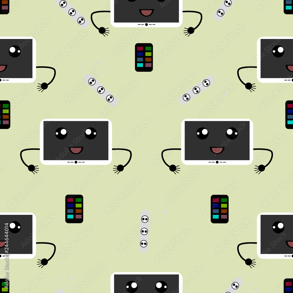 Colorful TV and remote controller seamless vector Pattern