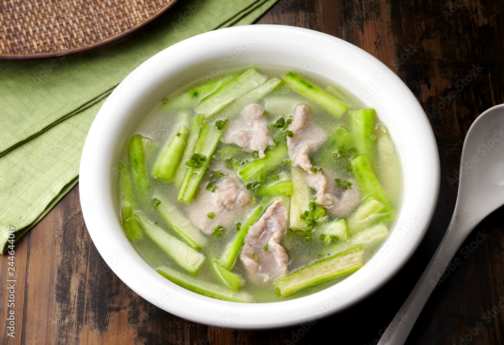 Delicious Chinese cuisine, Loofah sliced soup Delicious Chinese cuisine, Loofah sliced soup
